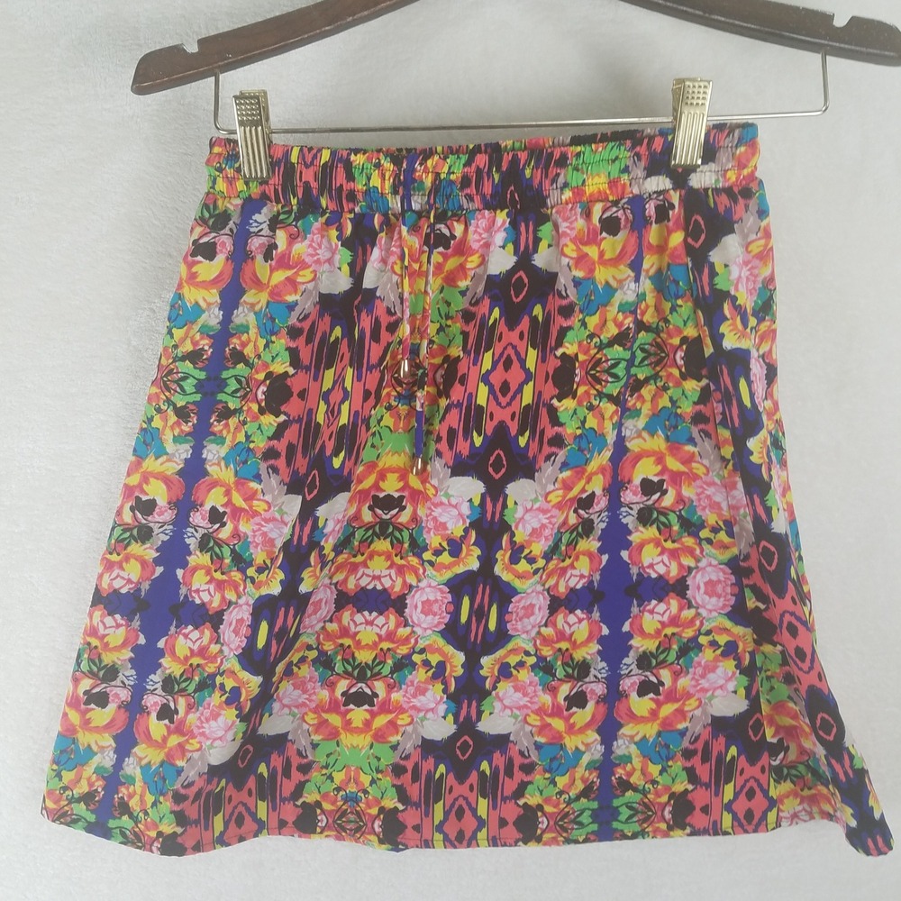 Xhilaration Womens Skirt S P Floral Print Elastic Waist Drawstring Boho